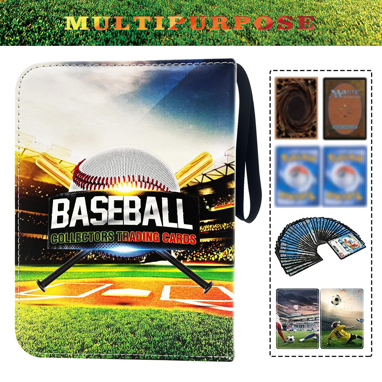 400 Pockets Baseball Cards Binder,Trading Cards Holder Card Collectors Album,Trading Card Binder 4 Pocket with 50 Removable Sleeves for Baseball Card and Sports Card