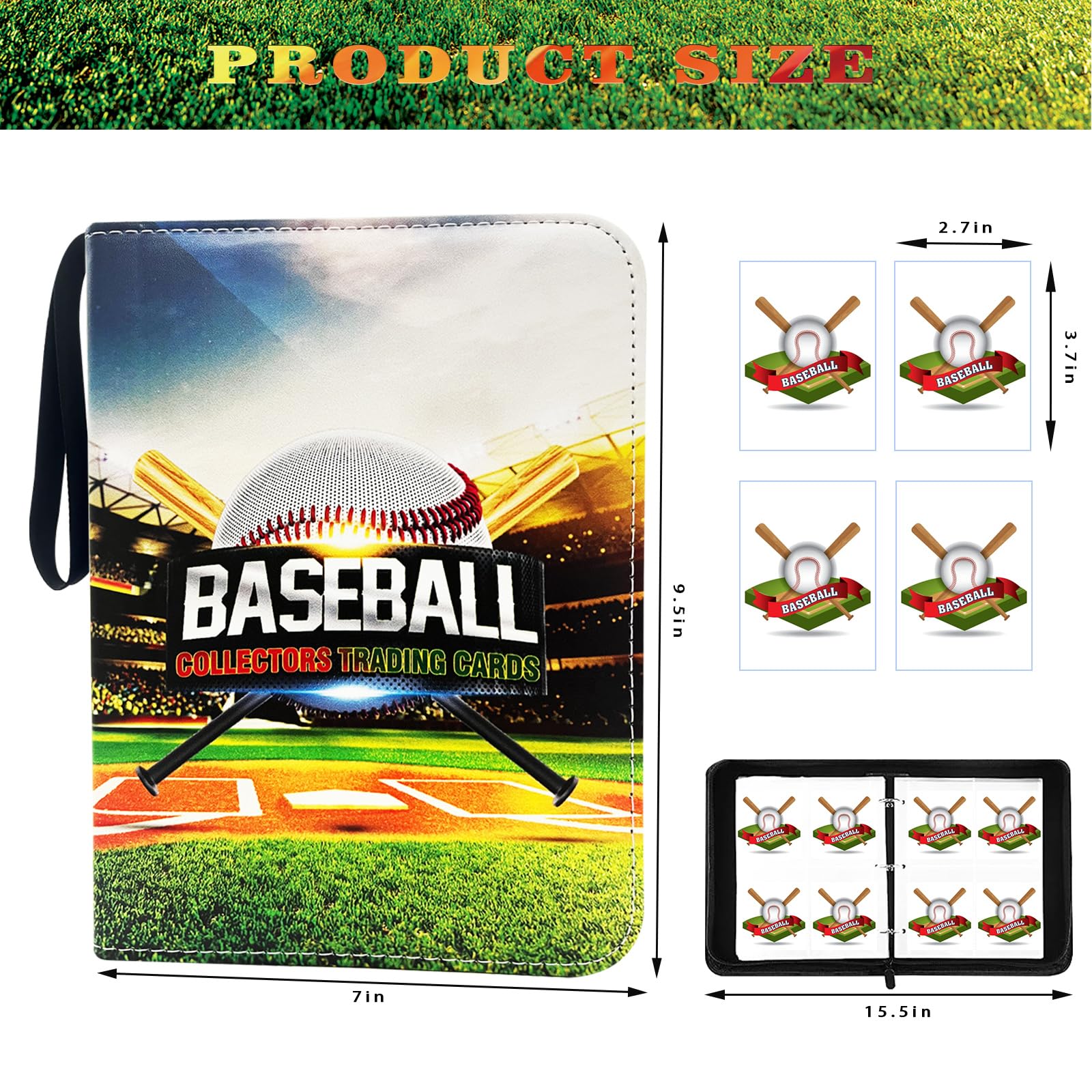 400 Pockets Baseball Cards Binder,Trading Cards Holder Card Collectors Album,Trading Card Binder 4 Pocket with 50 Removable Sleeves for Baseball Card and Sports Card