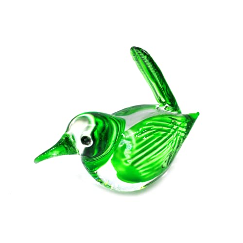 POJPANAPUT Bird Glass Figurines Collectibles Hand Blown Art Animals Decor Sculpture Desk Table Ornament (Green)