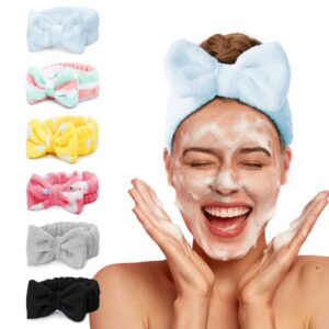 lades spa headband – 6 pack makeup headbands women bow hair band soft coral fleece skincare headband face wash headband for women girls washing face