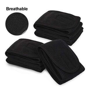 4 Counts Spa Facial Headband Whaline Head Wrap Terry Cloth Headband Stretch Towel with Magic Tape for Bath, Makeup and Sport, 3.5" Wide (Black)