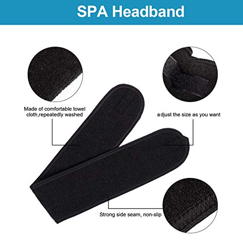 4 Counts Spa Facial Headband Whaline Head Wrap Terry Cloth Headband Stretch Towel with Magic Tape for Bath, Makeup and Sport, 3.5" Wide (Black)