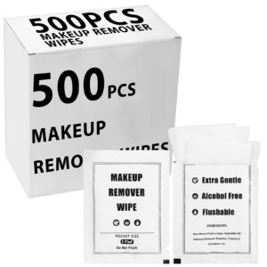 Tatuo 500 Pcs Makeup Remover Wipes Bulk Individually Wrapped Makeup Wipes Bathing Make up Removers Wipes for Travel Hotel Skin Care Face Cleansing Remove Makeup Lipstick Mascara Oil Dirt (White)