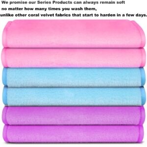 Makeup Remover Face Towels, Reusable Makeup Remover Cloths (6 packs), Makeup Remover Towel Reusable Microfiber Cleansing Towel 12 inch X 6 inch- Pink Blue Purple