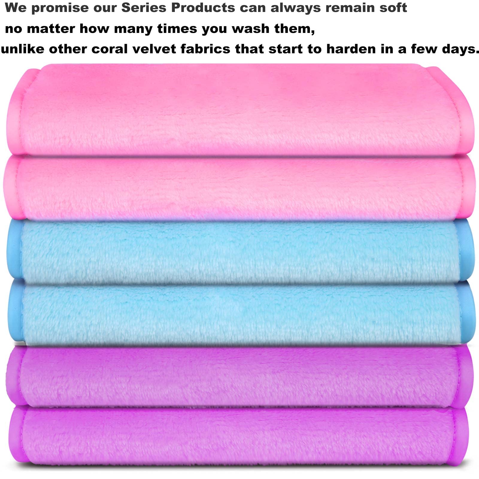 Makeup Remover Face Towels, Reusable Makeup Remover Cloths (6 packs), Makeup Remover Towel Reusable Microfiber Cleansing Towel 12 inch X 6 inch- Pink Blue Purple