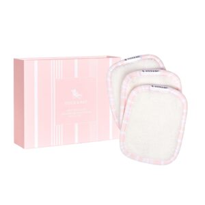 dock & bay reusable makeup pads - face & skin cleaner - ultra soft, washable - 3 pack with included wash bag - (12x10cm) - peppermint pink