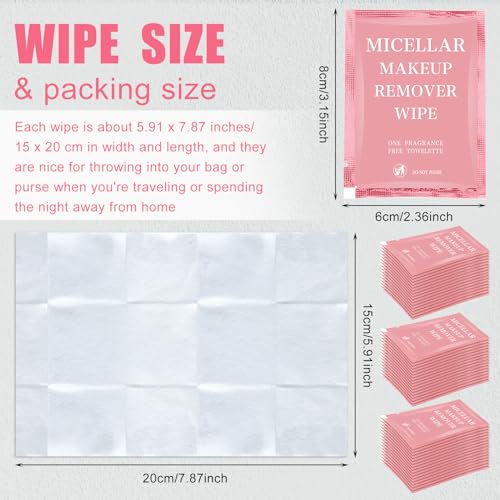 Ctosree 150 pcs Makeup Remover Wipes Bulk Individually Wrapped Makeup Wipes Single Makeup Remover Cloth Facial Cleansing Pads for Mascara Lipstick Oil Dirt Face Skin Travel Hotel(Pink)