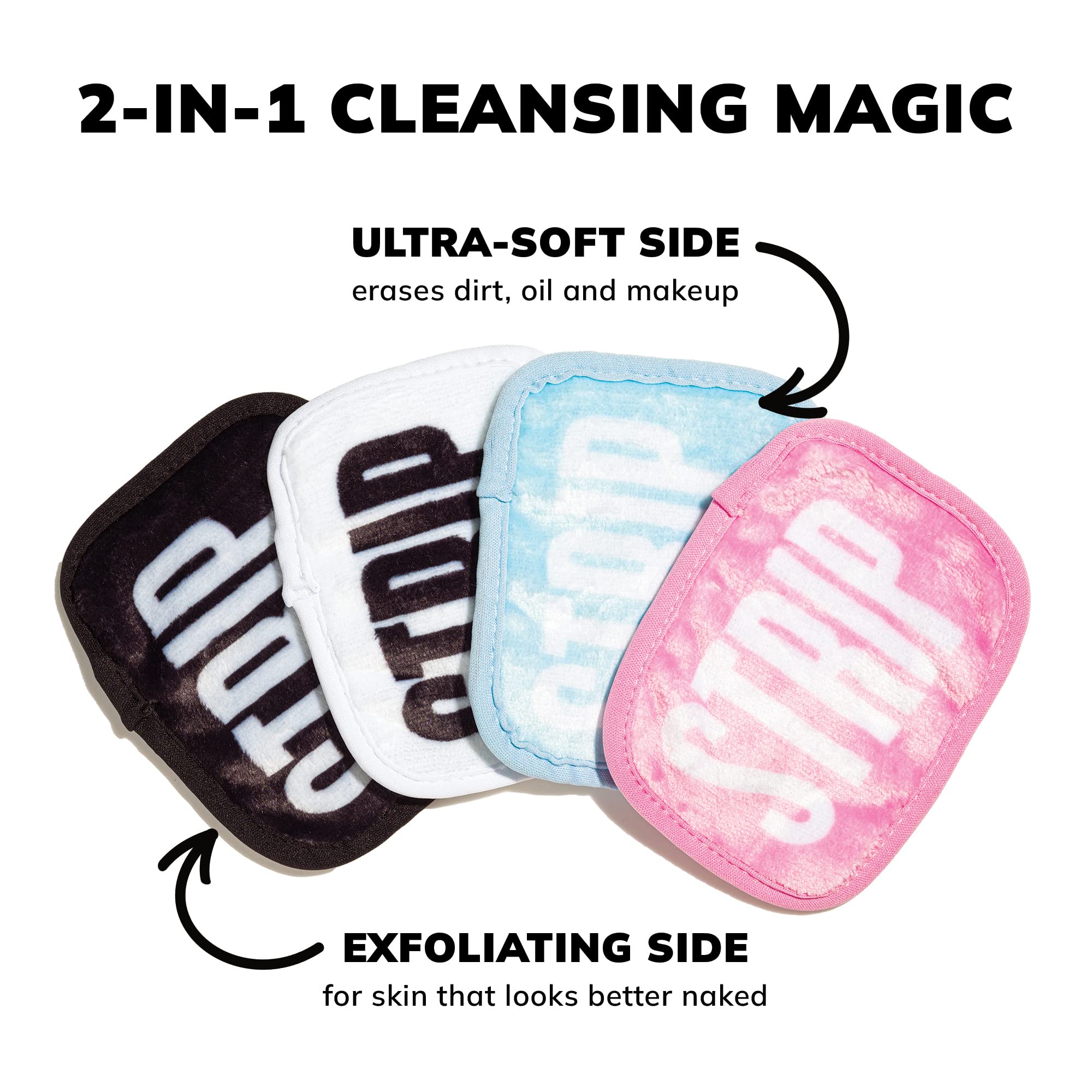 STRIP MAKEUP - Reusable Cleansing Wipes Black/White - - 2-sided, sustainable, washable microfiber cloths - Pack of 7