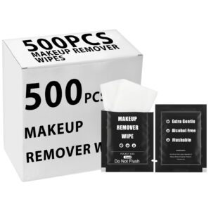 Tatuo 500 Pcs Makeup Remover Wipes Bulk Individually Wrapped Makeup Wipes Bathing Make up Removers Wipes for Travel Hotel Skin Care Face Cleansing Remove Makeup Lipstick Mascara Oil Dirt (Black)