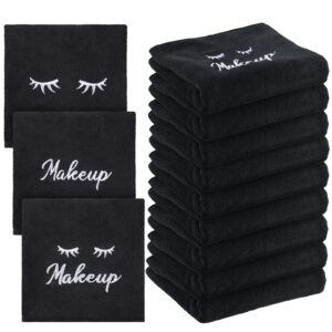 45 Pcs Makeup Remover Towels 13 x 13 Inches Reusable Makeup Wash Cloth Facial Cleansing Cloths Face Towel Washcloths with Embroidery for Hand and Make Up (Black with White Embroidery)