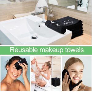 45 Pcs Makeup Remover Towels 13 x 13 Inches Reusable Makeup Wash Cloth Facial Cleansing Cloths Face Towel Washcloths with Embroidery for Hand and Make Up (Black with White Embroidery)