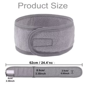 Afahok 2 Pcs Spa Facial Headband, Soft Adjustable Face Wash Headband with Magic Tape Terry, Cloth Stretch Make Up Wrap for Face Washing, Shower, Facial Mask, Yoga Grey