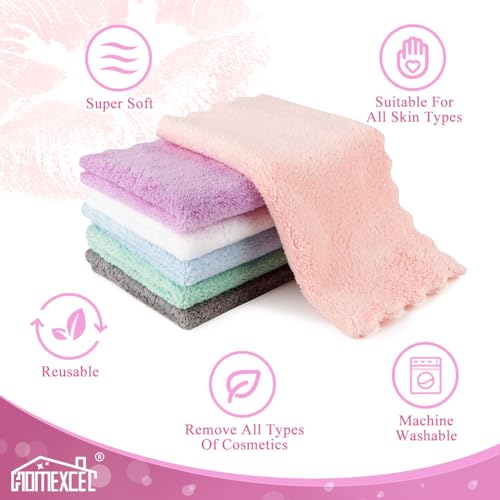 HOMEXCEL Premium Makeup Remover Cloth 24 Pack, Reusable Super Soft 7x7 Inch Facial Cleansing Cloths with Just Water, Highly Absorbent Microfiber Coral Velvet Face Towels Washcloths