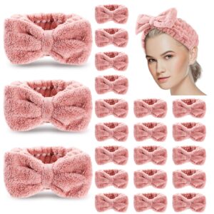 yunlly 20 pcs spa headband for women 4 inches width facial makeup hair band bulk skincare headbands for washing face bowtie headband slumber party supplies fluffy head wraps(rose pink)