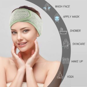 Whaline 4Pcs Spa Facial Headband Super Absorption Makeup Hair Wrap Adjustable Coral Fleece Hair Band Soft Towel Head Band for Face Washing Shower Sports