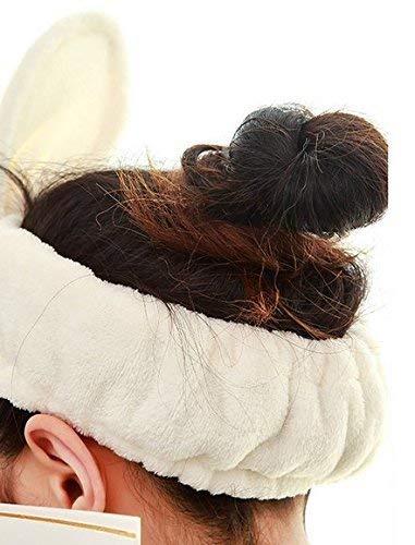 1PCS Sweet Lovely Twist Plush Bunny Rabbit Ear Headband Twist Hairband Hair Wrap Stretchable Makeup Headband Hair Accessories for Washing Face Applying Cover Make Up Shower (White)