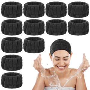 12 pcs spa facial headband for makeup washing face soft coral fleece facial makeup headband skincare hair band for washing face hairband yoga sports shower elastic head wrap for girls women (black)