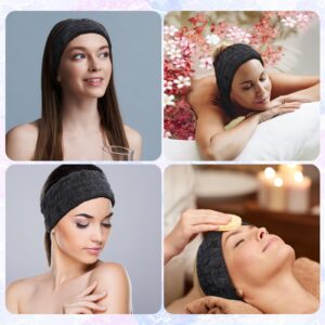 12 Pcs Spa Facial Headband for Makeup Washing Face Soft Coral Fleece Facial Makeup Headband Skincare Hair Band for Washing Face Hairband Yoga Sports Shower Elastic Head Wrap for Girls Women (Black)