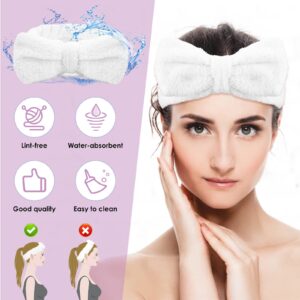 Molain Spa Headband, Bowknot Hair Bands Makeup Headbands Women Coral Fleece Elastic Headband Washing Face Hair Wrap for Washing Face Shower Sports Beauty Skincare (White)