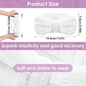 Molain Spa Headband, Bowknot Hair Bands Makeup Headbands Women Coral Fleece Elastic Headband Washing Face Hair Wrap for Washing Face Shower Sports Beauty Skincare (White)