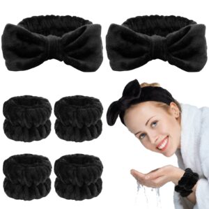 amcami 6 pcs spa headband with wrist washband face wash set, makeup headband and wristband towel scrunchies for washing face, skincare headband sleepover party supplies for girls(black)