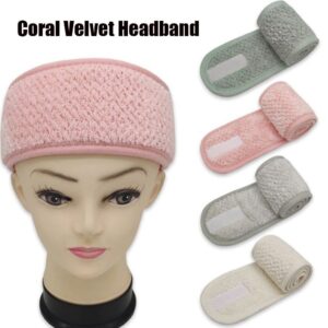 Coral Fleece Headband Cosmetic Wrap Turban Face Wash Adjustable Yoga Women Facial Toweling Bath Hairband Makeup Headbands SPA(Grey)