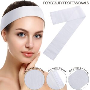 WILLBOND 50 Pieces Disposable Headbands Soft Non-woven Spa Facial Headbands Stretch Skin Care Hair Band with Convenient Closure, Salon Makeup Sauna Supplies for Women Girls, White