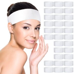 140 pieces disposable spa facial headbands with convenient closure, white stretch facial headwraps soft skin care hair band for women girls salons