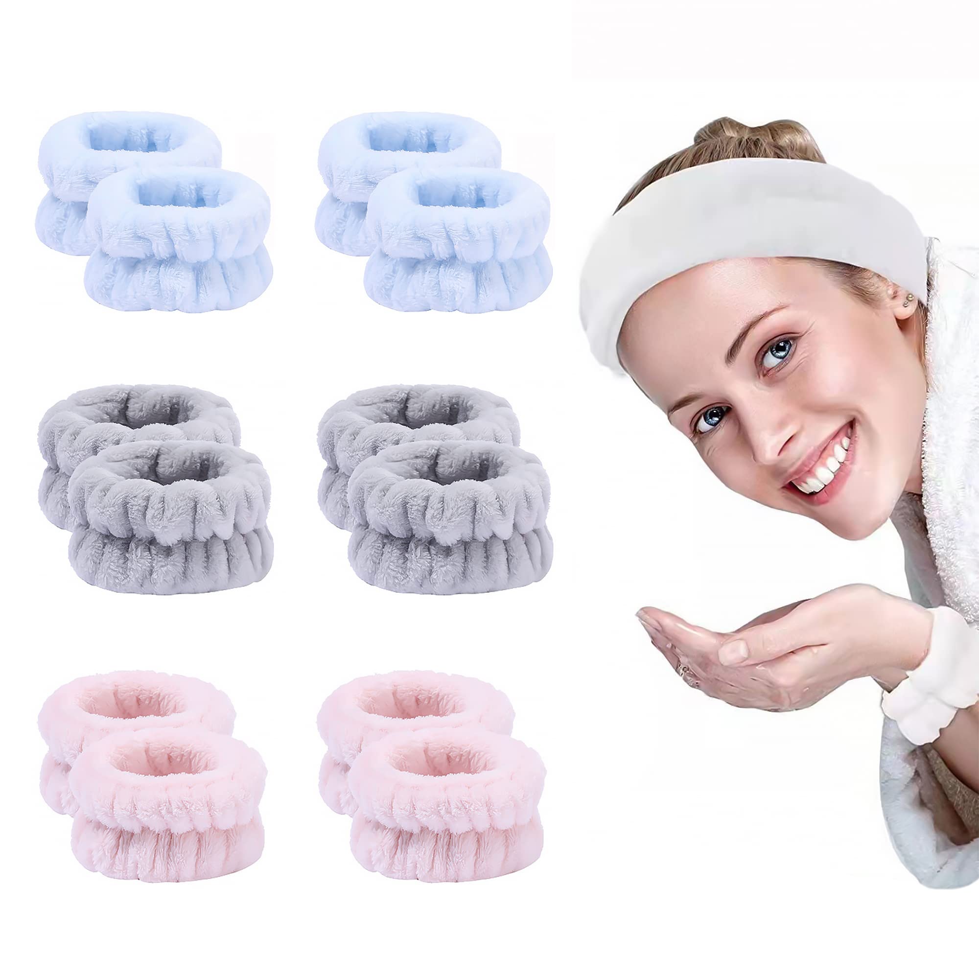 6 PCS Face Washing Wristbands for Washing Face Microfiber Wrist Wash Band Towel, Reusable Sweatband Makeup Skincare Yoga Sports Prevent Liquids Spilling Down Arms for Women Girls