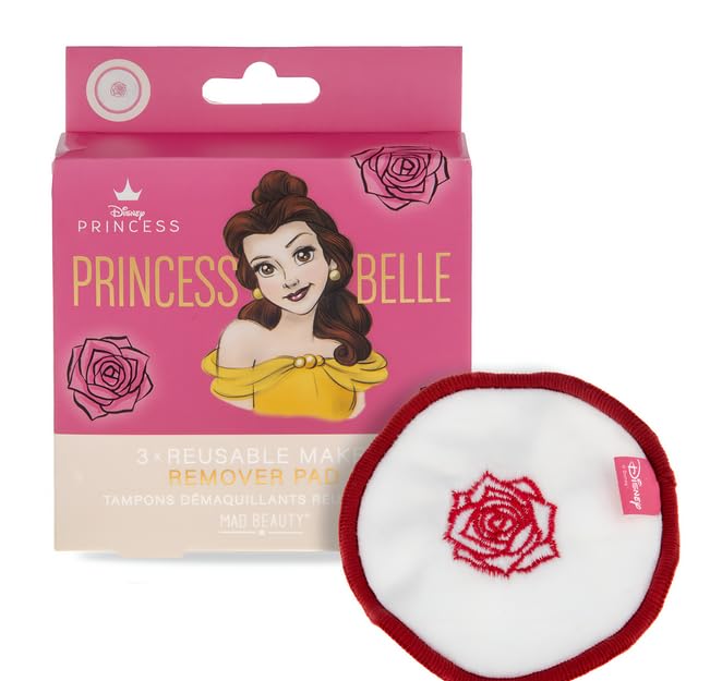 Mad Beauty Disney Princess Beauty & The Beast Belle Reusable Makeup Remover Pads (3-Pack) | Novelty Beauty, Cosmetic, and Skincare Gifts for Women, Adults, and Kids