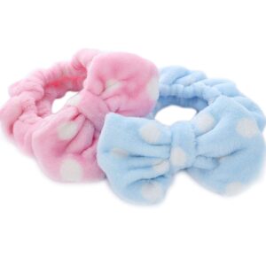 Hairizone Cute Makeup Headbands for Face Wash Shower Spa Elastic Head Band with Soft Big Bow Hair Band for Women Wrap (Pink/Blue)