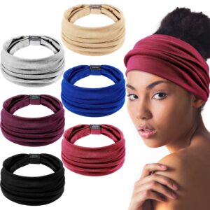 willbond 6 pcs wide headbands for women african boho large turbans elastic knotted head wrap girl big yoga sport hair band(classic pattern)