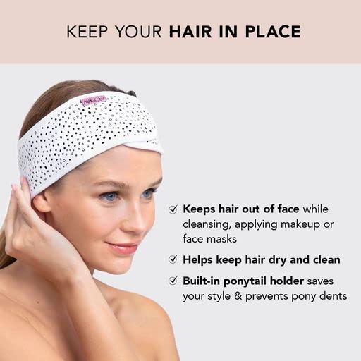 Kitsch Spa Headband - Microfiber Makeup Headband for Washing Face | Multi Functional Skincare Headbands | Facial Headband & Hair Band | Face Wash Headbands for Women Makeup (Micro Dot)