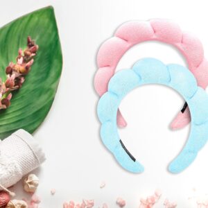 R.S LUXURY Makeup Headband for Washing Face or Facial, Set of 2 Skincare Headbands, Terry Cloth Headband Pink & Blue Spa sponge Headband Combo Package - Headband for makeup Clearance makeup