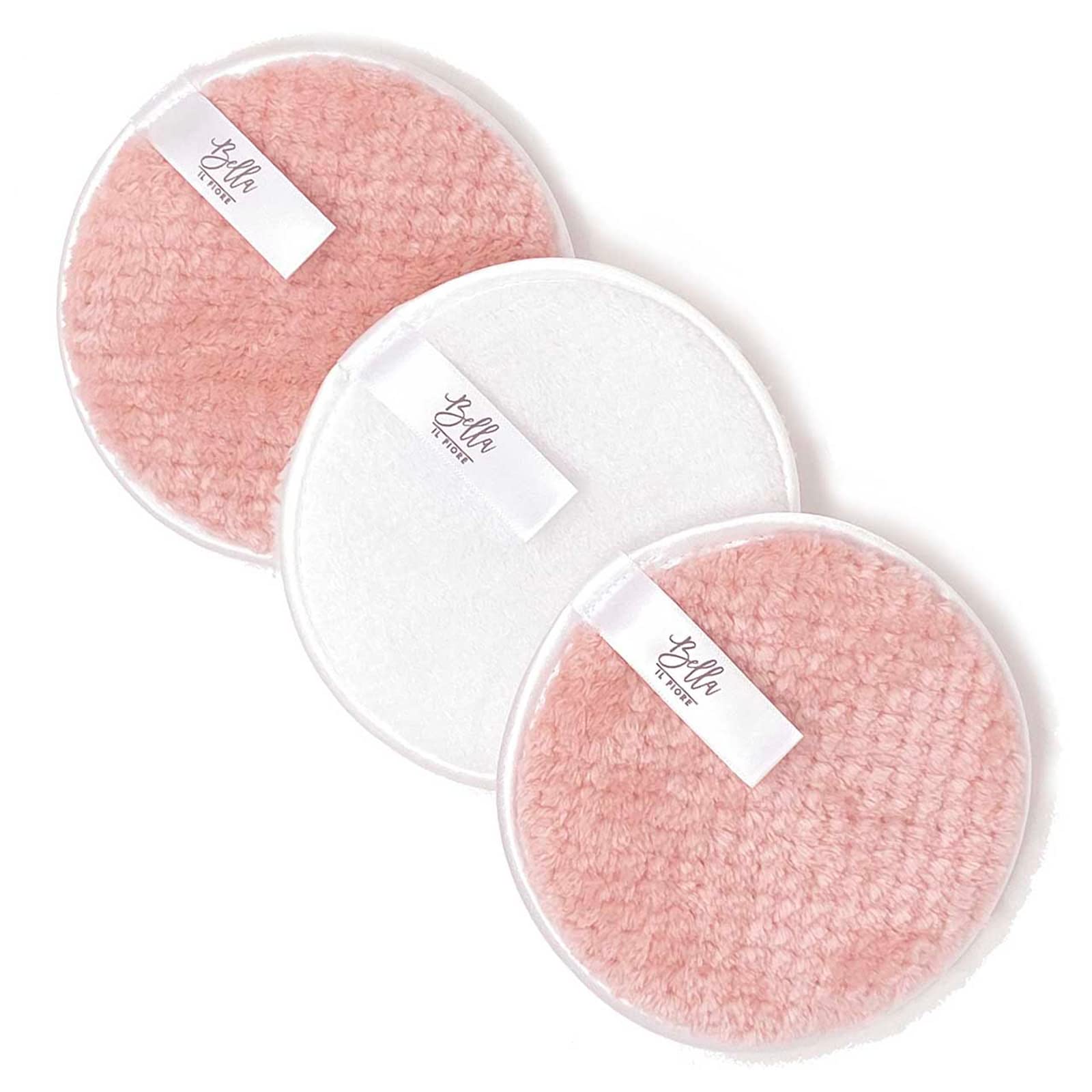 Bella Il Fiore Reusable Makeup Remover Cloths Microfiber Exfoliating Cleansing Facial Pads, 3-Piece, Pink and White