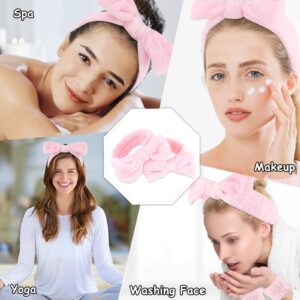 Casoty 6 Pcs Pink Spa Headband Face Wash Headband and Wristband Set, Microfiber Wrist, Skincare Headbands Makeup Headband with Wristband Set, Wrist Wash Bands, Face Wash Wristbands for Washing Face