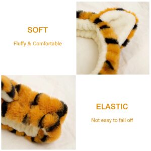 OSOPLAY 2 PCS Women Animal Ear Tiger Print Fuzzy Hairband Makeup Headband Elastic Stretch Head Wrap for Skincare Spa