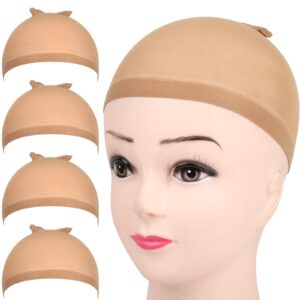 fandamei 4 pieces light brown stocking wig caps stretchy nylon wig caps for women