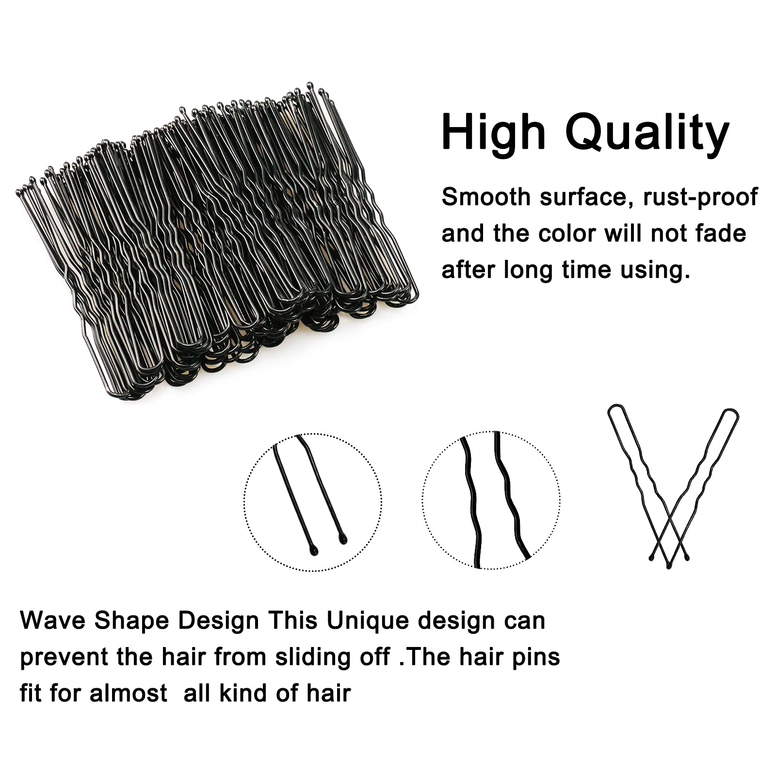 U Shaped Hair Pins, Sevensun 100PCS Ladies Hair Bun HairPin, With Storage Box, (2.4Inches), (Black)