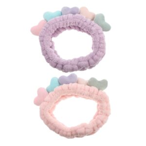 Luxshiny Elastic Hair Ties 2pcs Elastic Makeup Headband, Plush Spa Headband Heart Face Wash Headband for Makeup Washing Makeup Headband