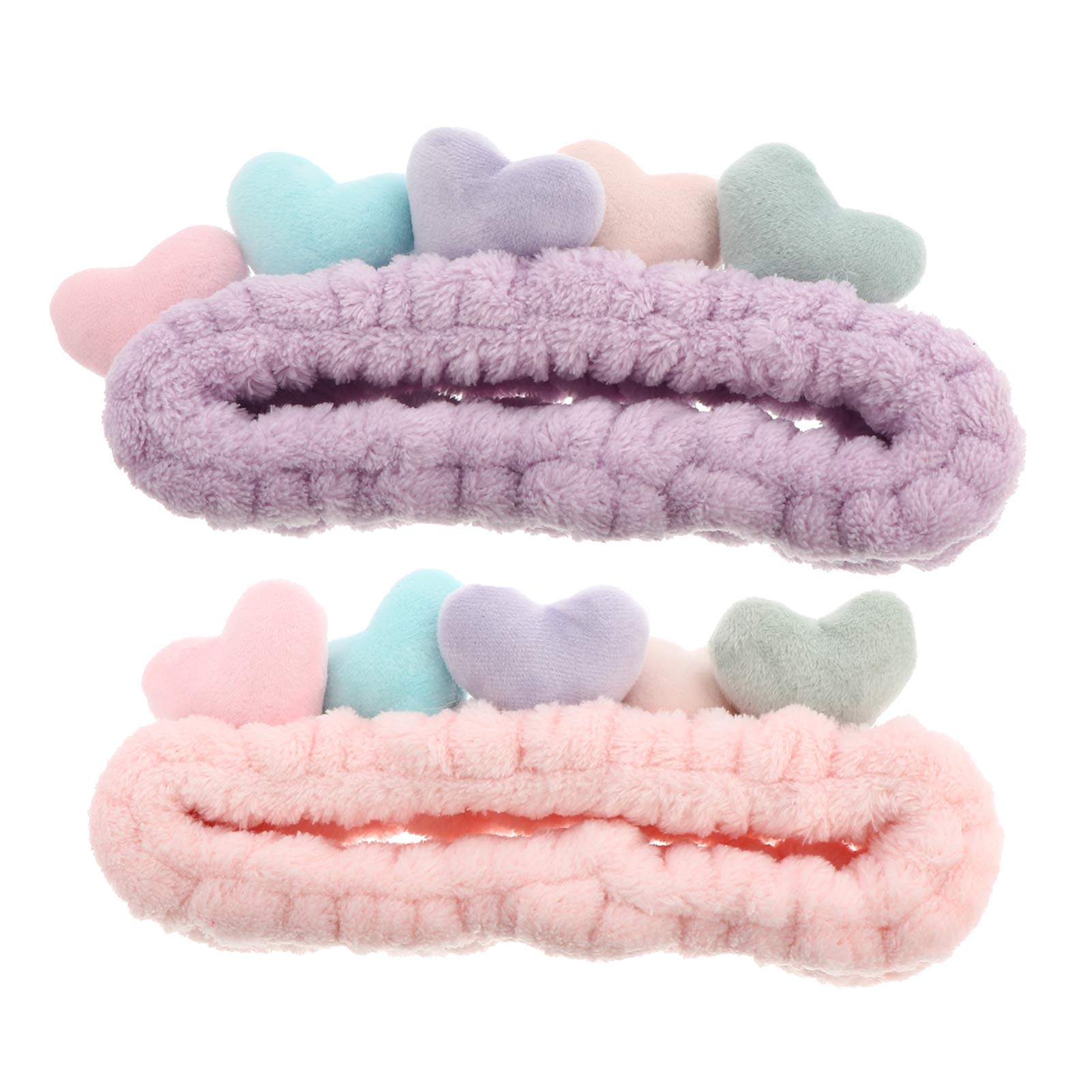 Luxshiny Elastic Hair Ties 2pcs Elastic Makeup Headband, Plush Spa Headband Heart Face Wash Headband for Makeup Washing Makeup Headband