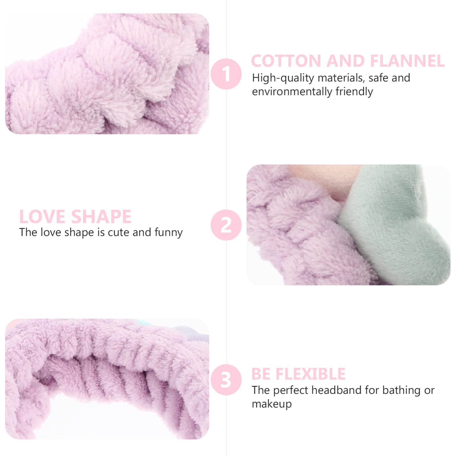 Luxshiny Elastic Hair Ties 2pcs Elastic Makeup Headband, Plush Spa Headband Heart Face Wash Headband for Makeup Washing Makeup Headband