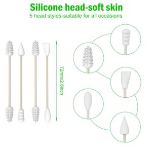 Reusable Cotton Swabs 4 Pcs, Washable Portable Silicone Swab, Double Tipped Silicone Cotton Buds for Makeup Ear Cleaning Beauty Treatment with 2 Dust-proof Cases - Black & Grey