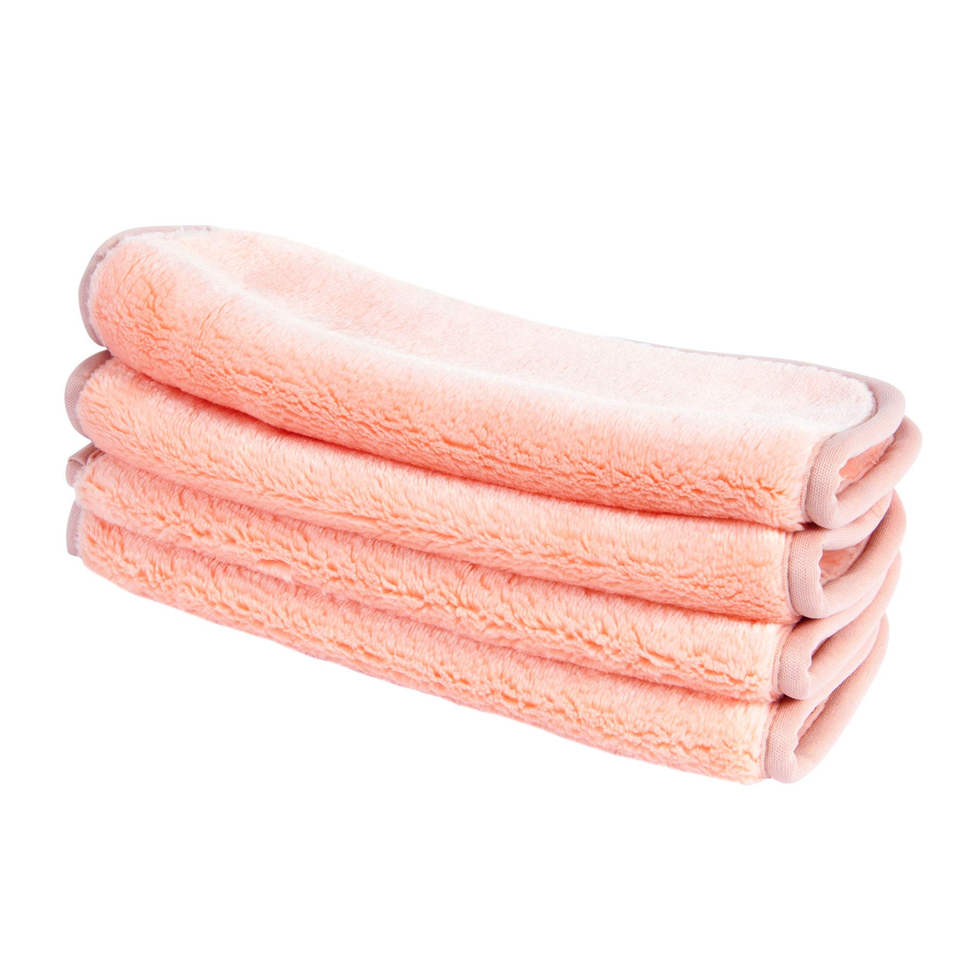 Eurow Makeup Removal Cleaning Cloth, Washable and Reusable, 8 by 8 Inches, Coral, Pack of 4