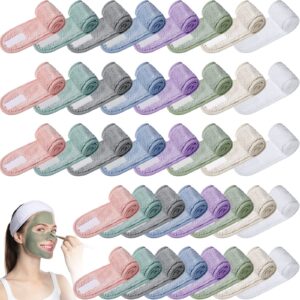 Geosar 40 Pcs Spa Headbands Bulk Spa Facial Headbands Adjustable Face Washing Headband Head Wrap Makeup Hair Wrap Double Layer Coral Fleece Hair Band for Bath Shower Sports Yoga