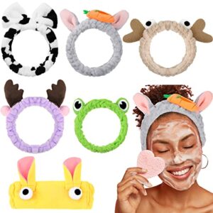 Jutom 6 Pieces Animal Themed Spa Headband Cute Makeup Headband Lovely Ears Hair Band for Washing Face Elastic Cosmetic Head Wrap for Women Girls, 6 Styles