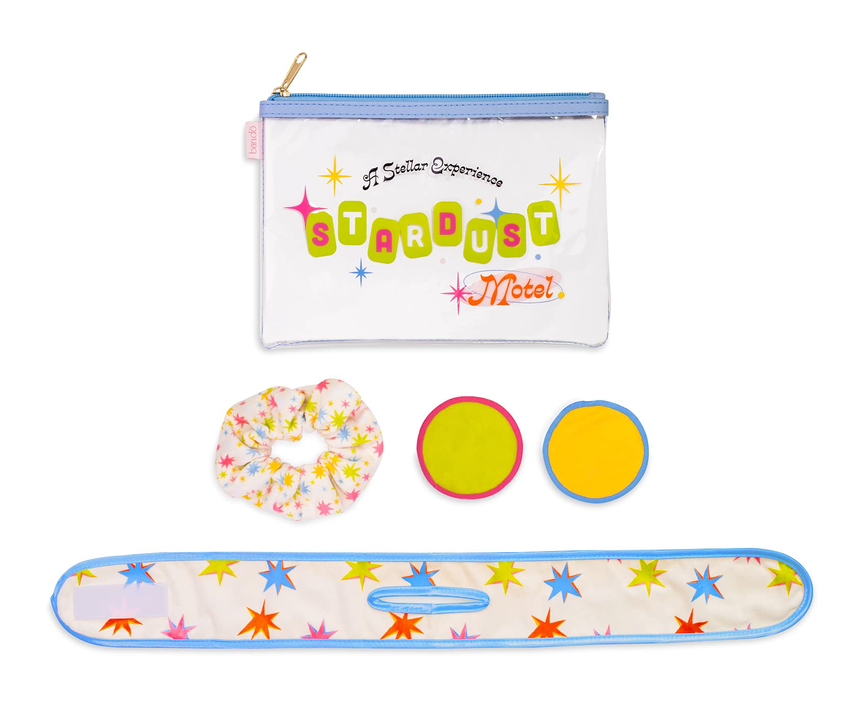 ban.do Time Out Home Spa Set, Self Care Kit Includes Spa Headband, Scrunchie, 2 Reusable Makeup Remover Pads, and Zipper Pouch, Starburst