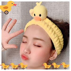 Cualque Funny Duck Headband, Cute Animal Frog Cat Duck Star Flower Dinosaur Spa Face Wash Headband Cute Makeup Headband Face Washing Hair Bands Shower Yoga Head Wraps (Duck)