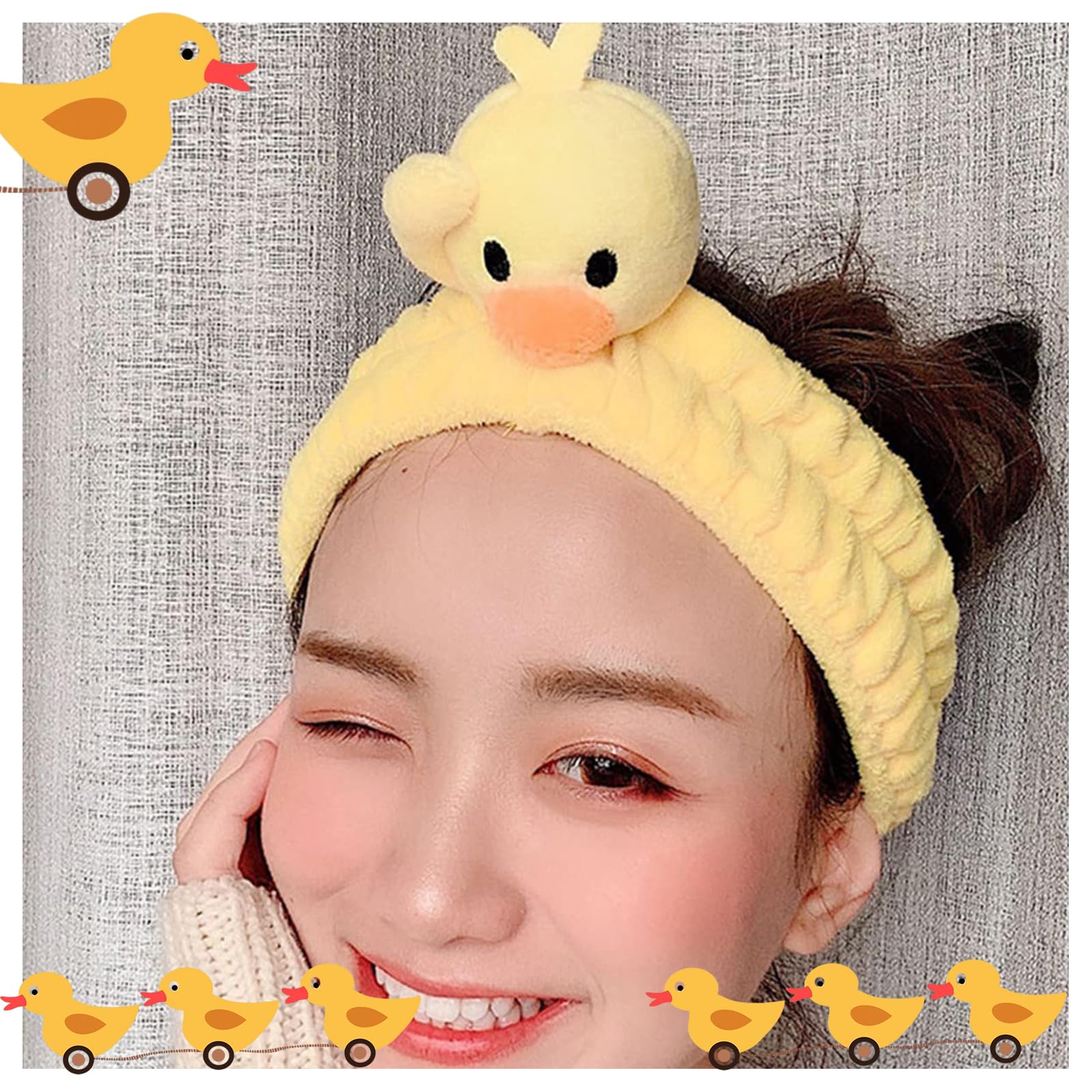 Cualque Funny Duck Headband, Cute Animal Frog Cat Duck Star Flower Dinosaur Spa Face Wash Headband Cute Makeup Headband Face Washing Hair Bands Shower Yoga Head Wraps (Duck)