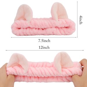 ANBALA Spa Headband for Washing Face Bunny Ears Headband Cute Animal Ear Headbands for Women Facial Headbands for Skincare Makeup Cosplay Microfiber Puffy Headbands (Pink, Gray, Blue)